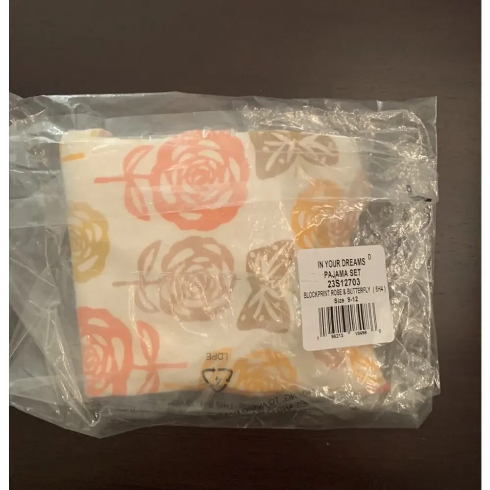 🆕 Tea Collection NWT Blockprint Rose and Butterfly Pajama Set. 9-12 Months.
